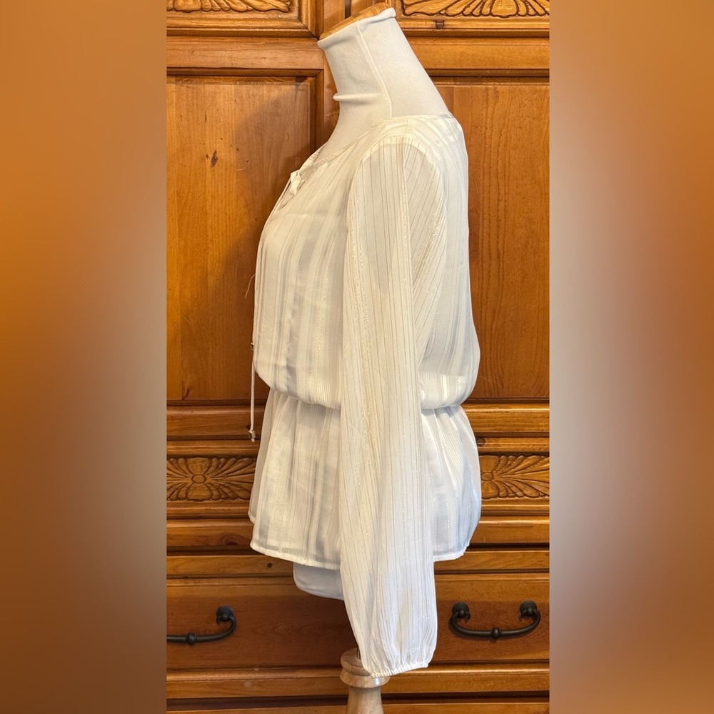 White House Black Market Ivory Striped Blouse - Picture 2 of 7